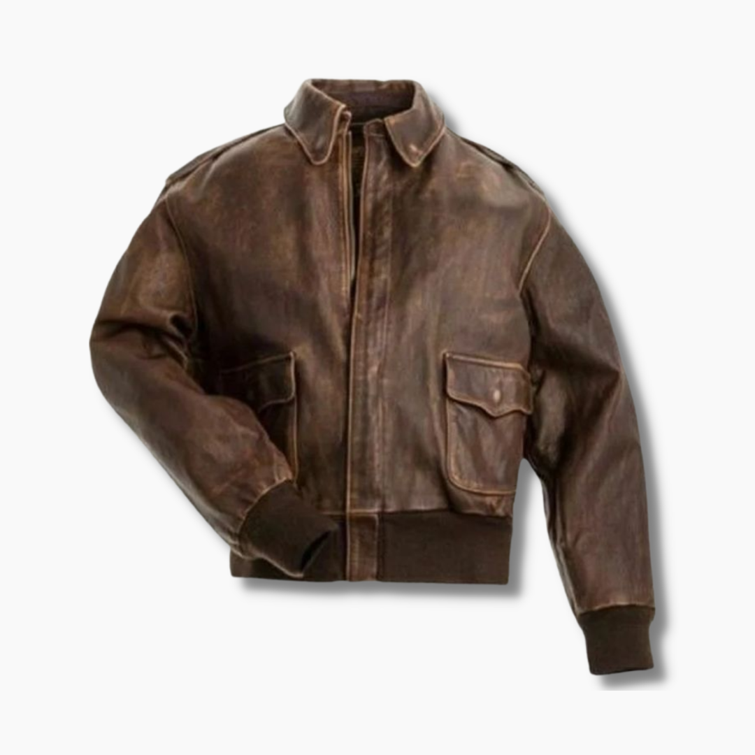 men's dark brown leather bomber jacket