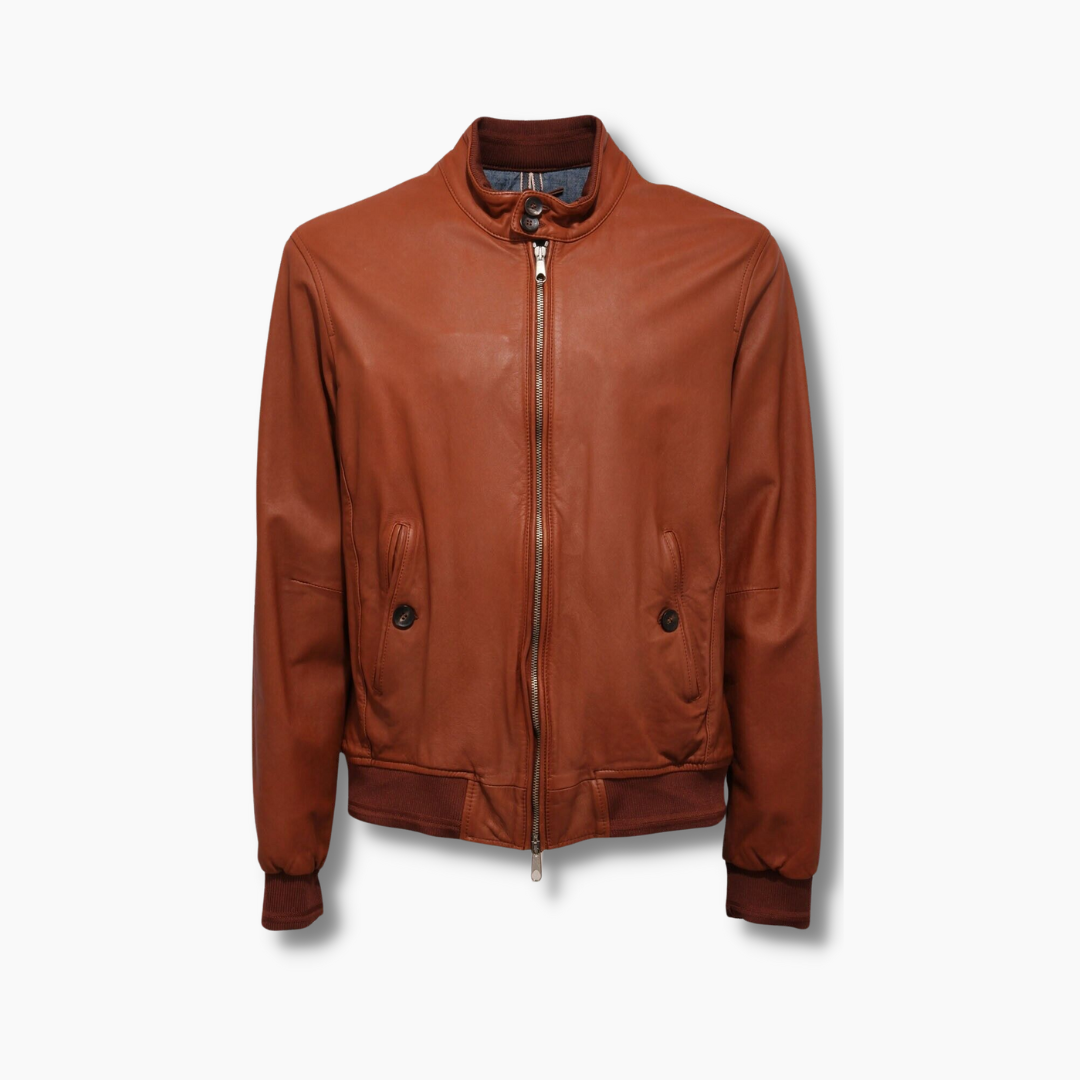Brown leather bomber jacket mens sale
