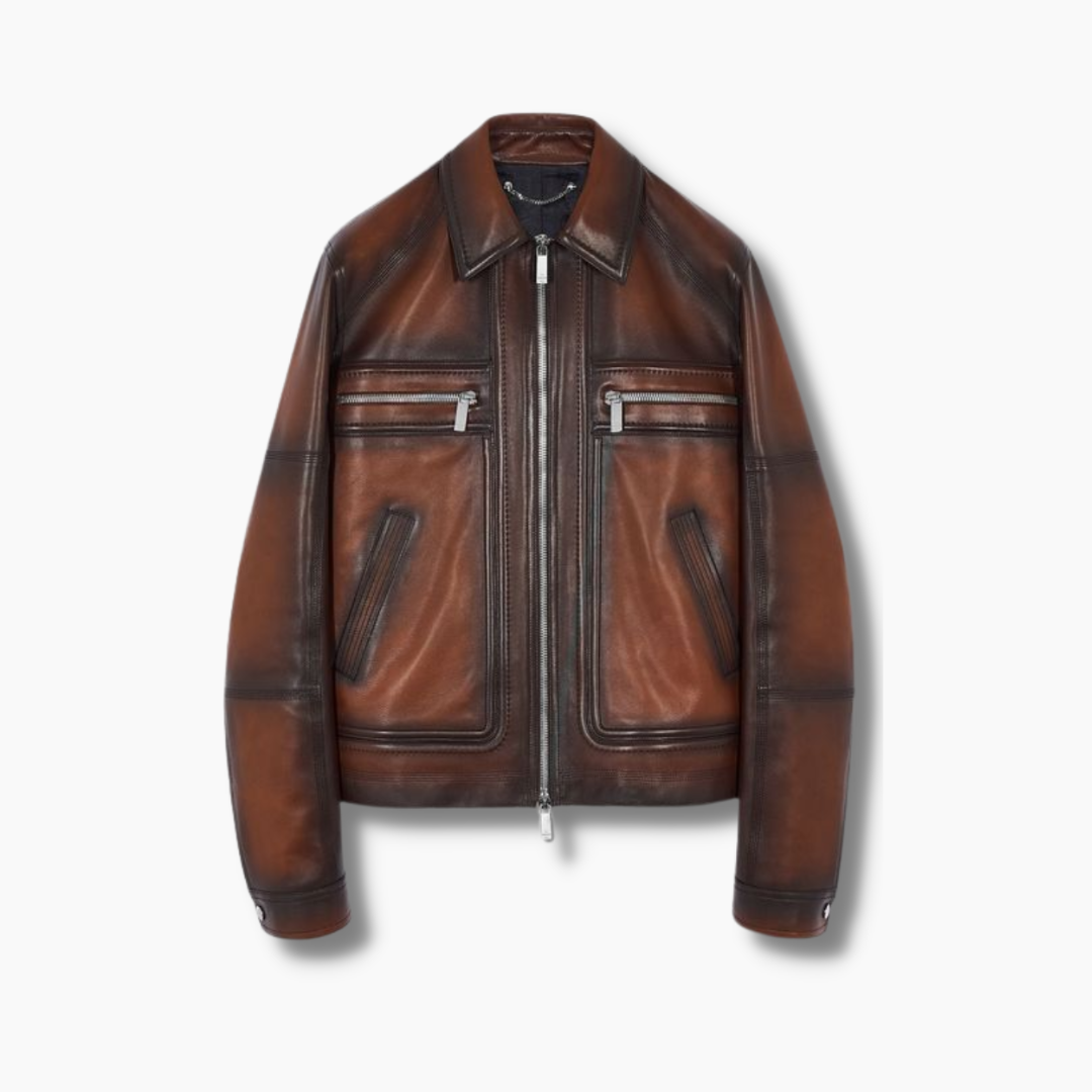 vintage patina leather blouson jacket
