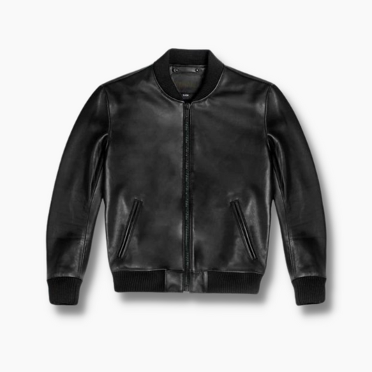leather bomber jacket black mens