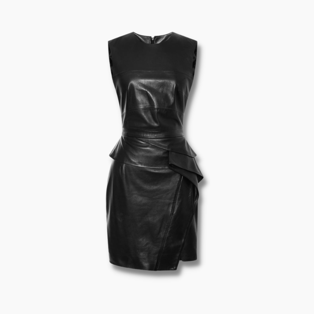 Women's Black Leather Sleeveless Midi Dress