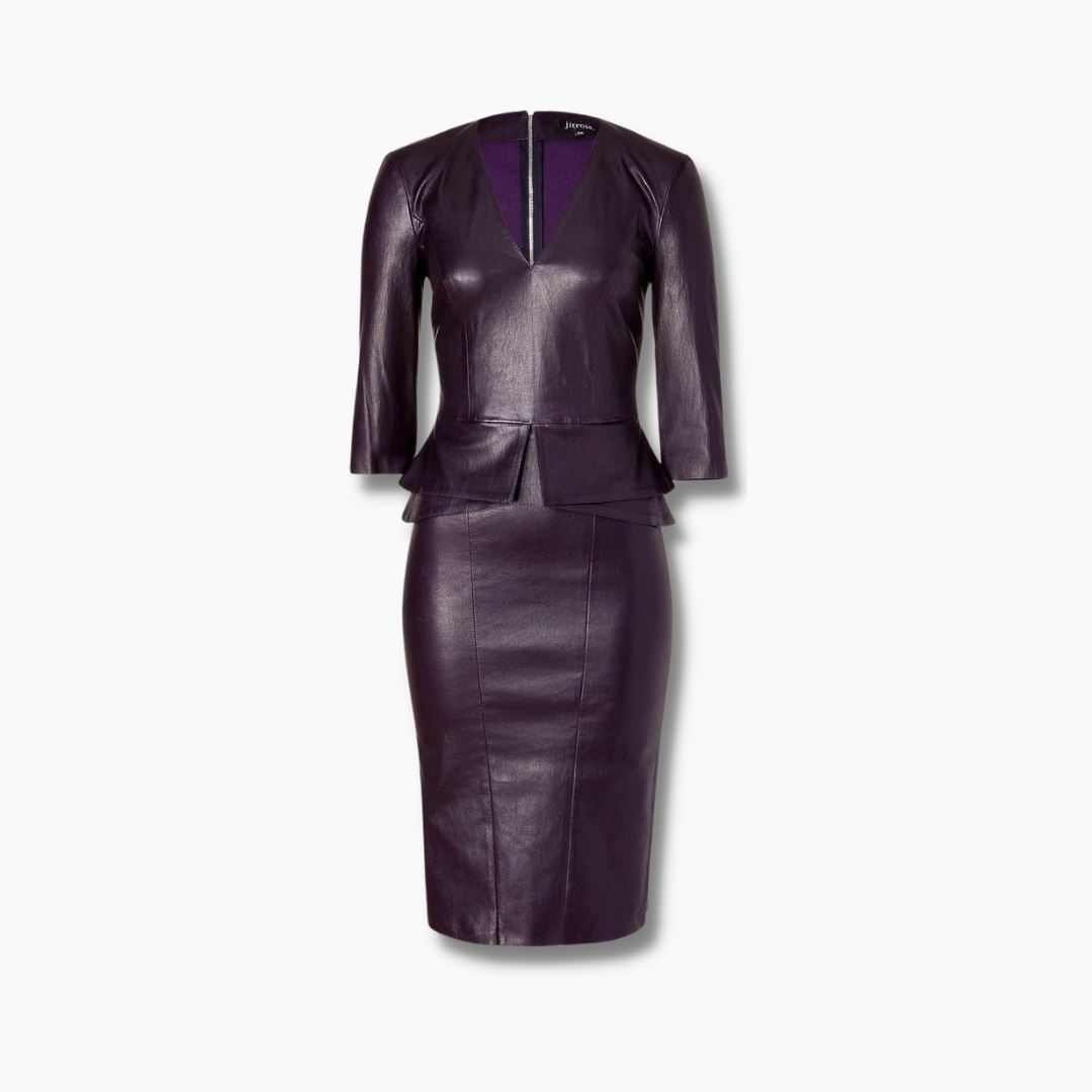 plum leather dress PORTER Purple Leather Long Sleeve Midi dress Size Small