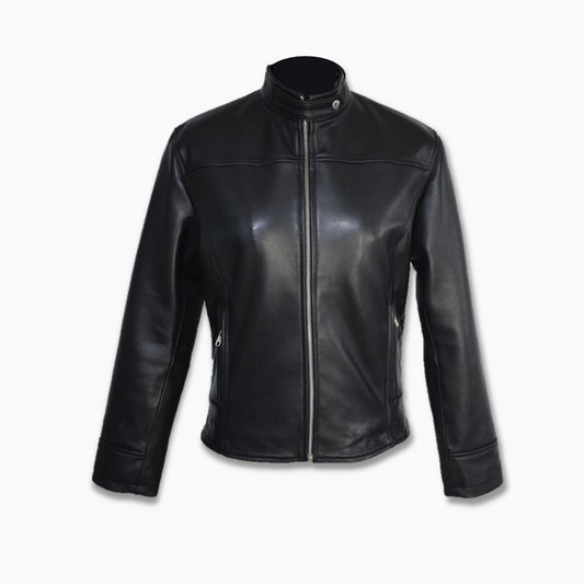 Women's Genuine Black Leather Motorcycle Biker Jacket