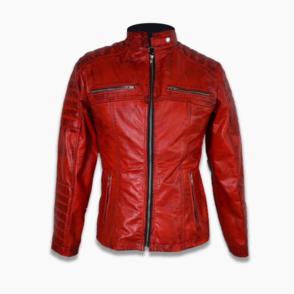 mens leather motorcycle jacket red