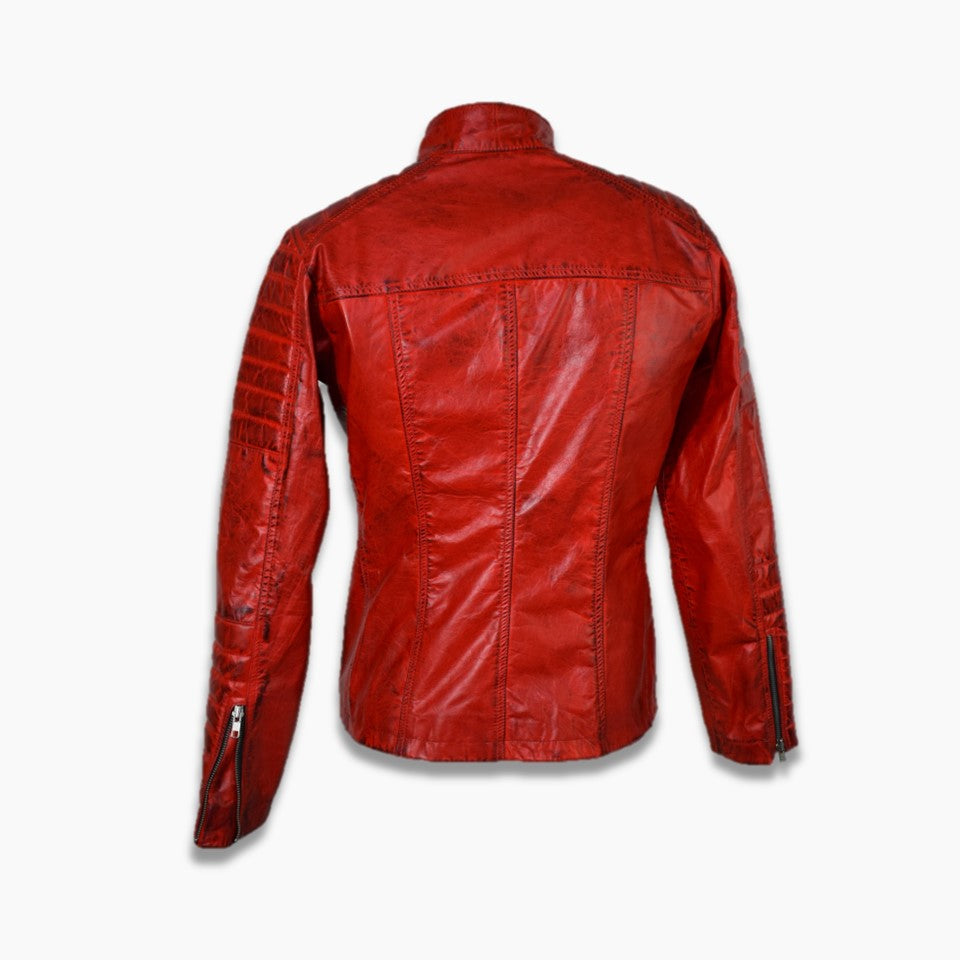 lambskin leather moto jacket red