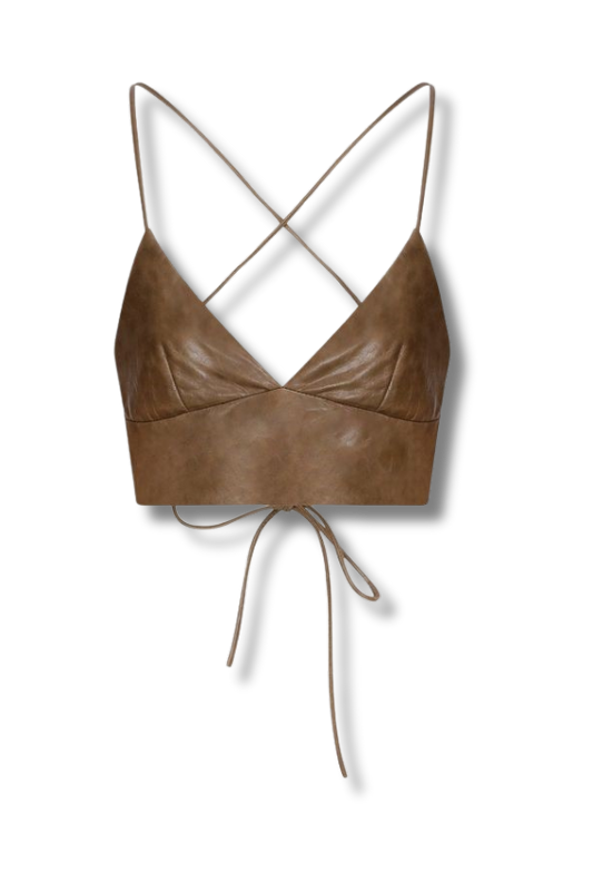 Lara leather strappy crop top | bralette top in Brown
