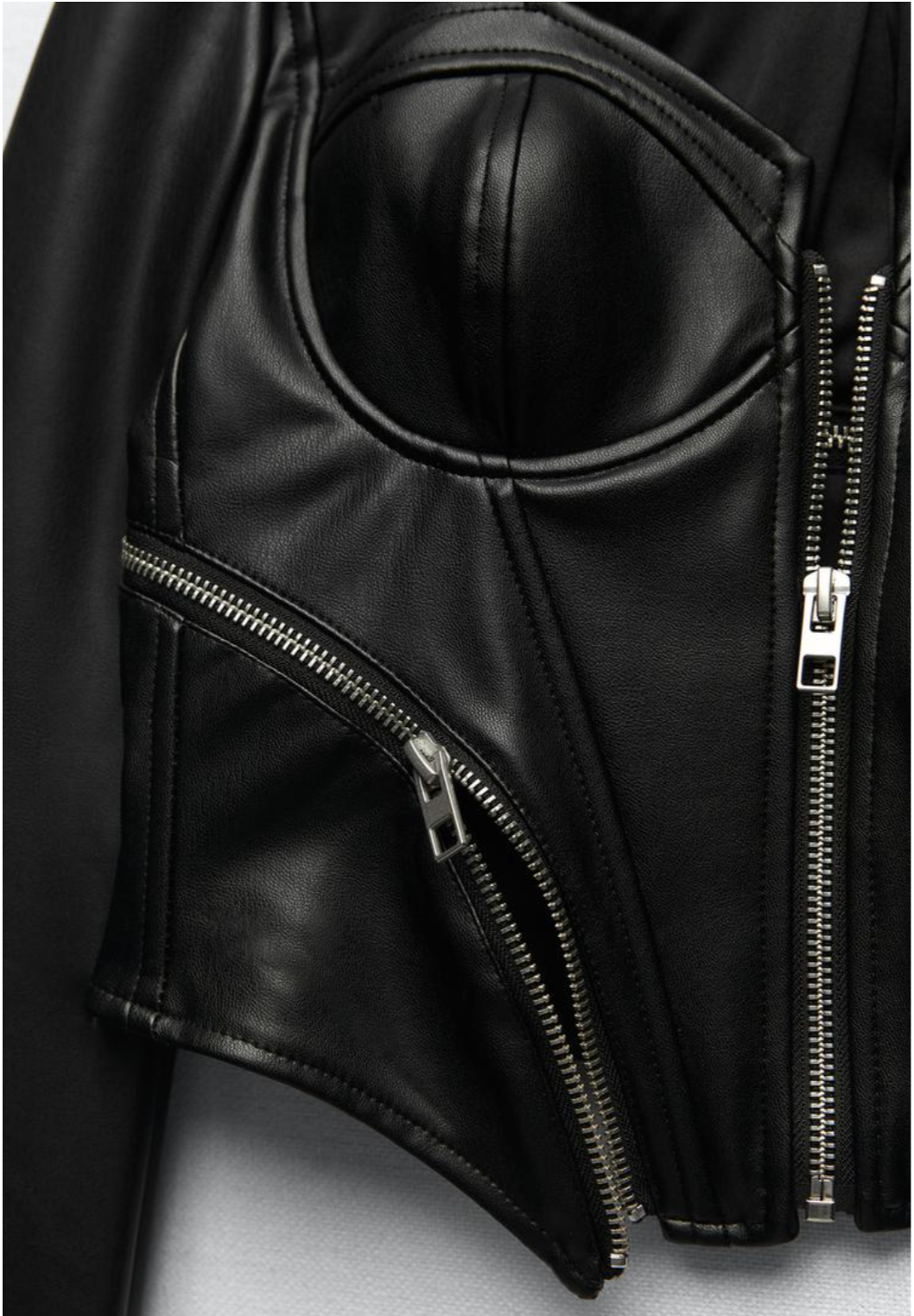 Black leather shirt with zipper details