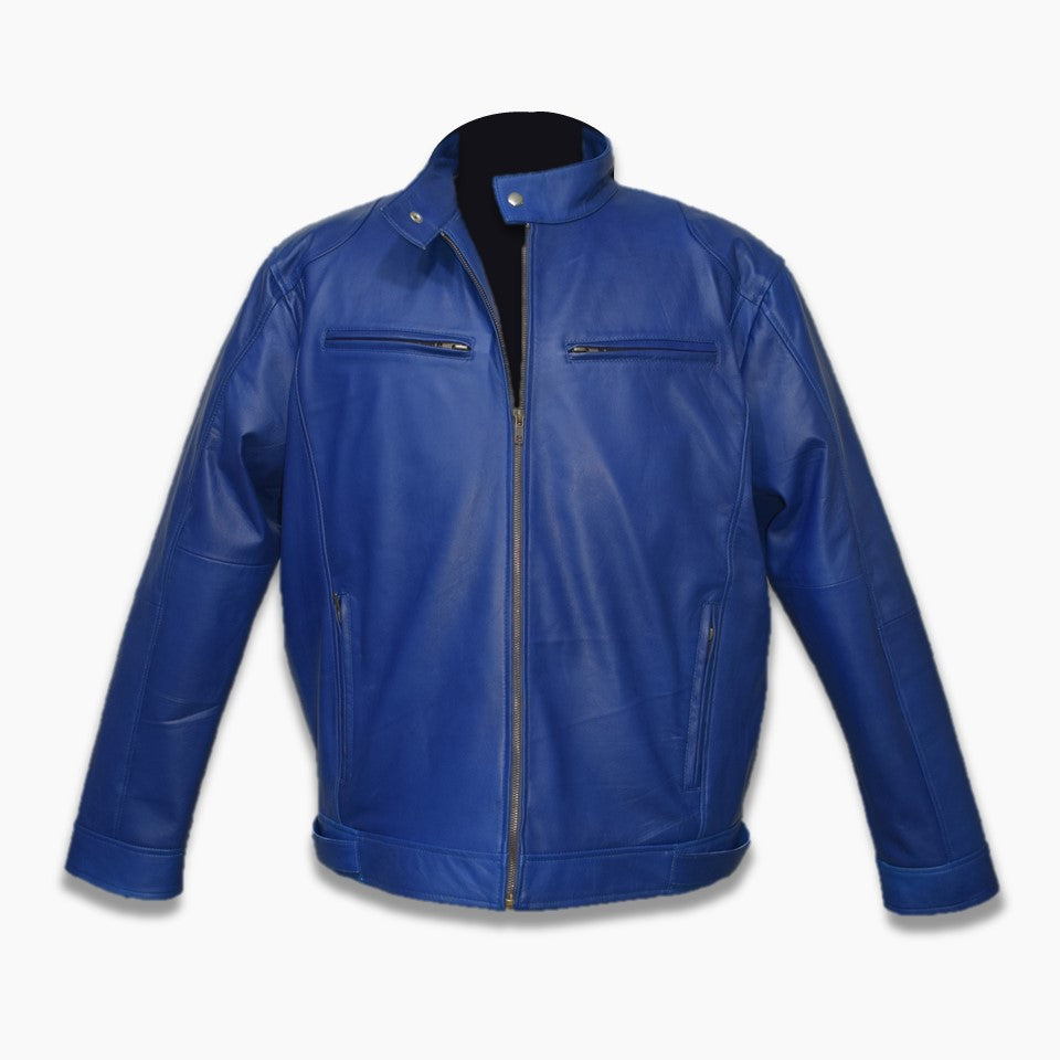 Blue leather biker jacket