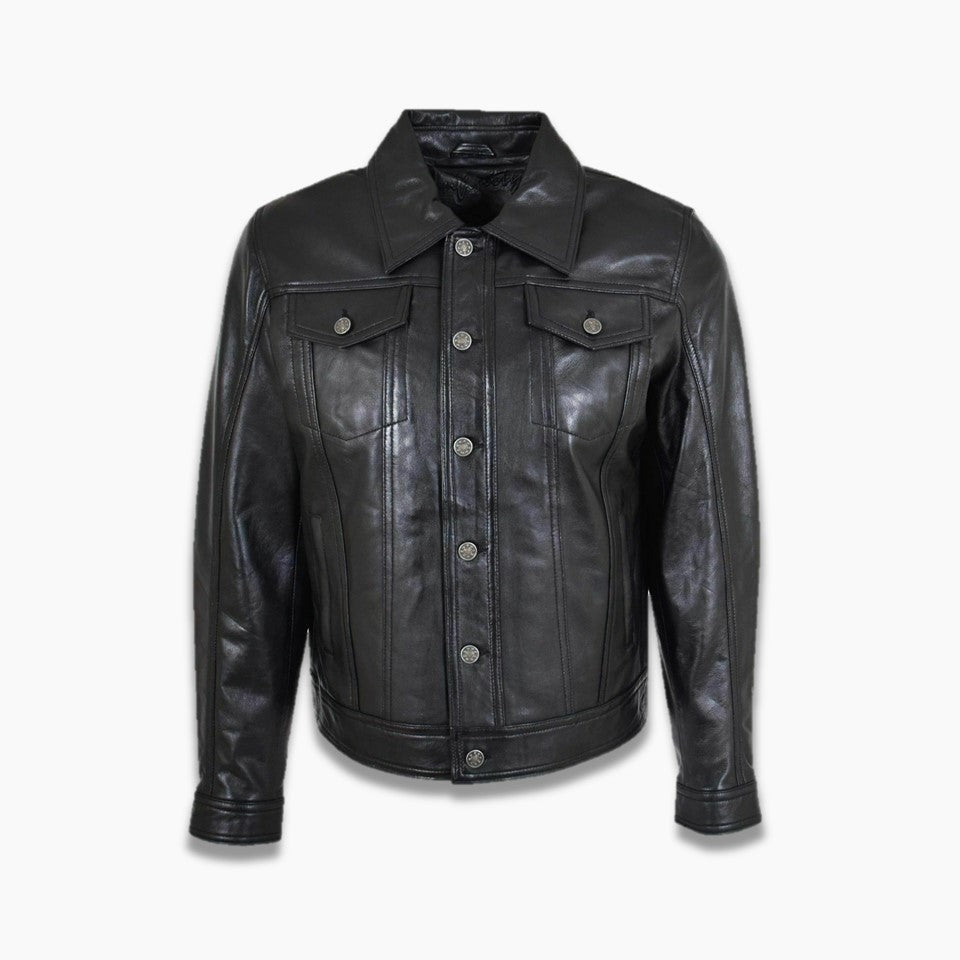 Sonny Black Leather Trucker Jacket