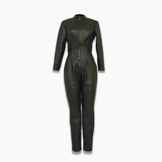 black leather jumpsuit for sale
