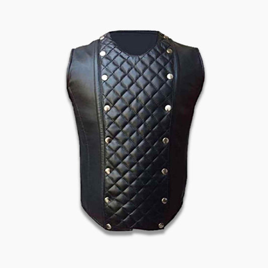 Jaqen Black Leather Quilted Biker Vest