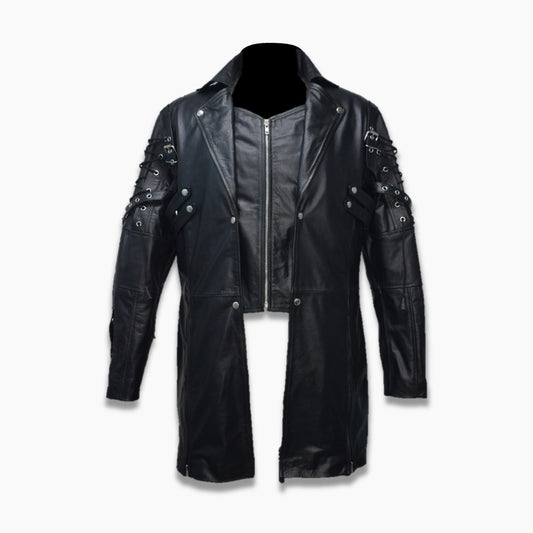 Curtis Steampunk Goth Matrix Black Leather Coat