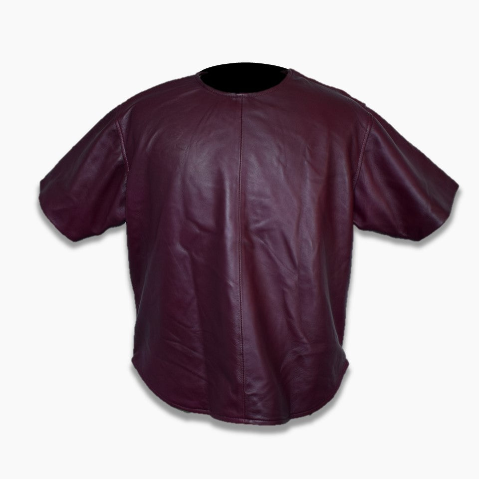 Ron Burgundy Leather Half Sleeves T-shirt Shoulder Zip