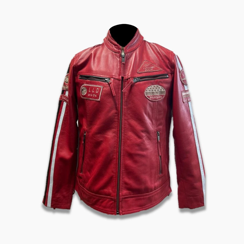Ghost Red Leather Biker Racer Jacket