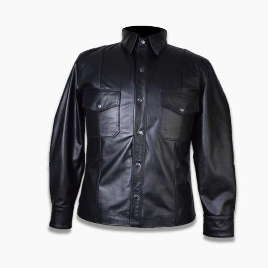 Decker Black Leather Long Sleeves Shirt