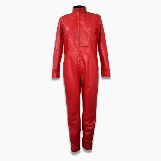 Women's Leather Catsuit Red Leather overall Jumpsuit Sexy Bust Underwired