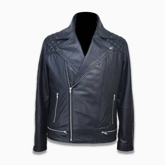 Real Leather Celebrity Leather Jacket With Quilted Shoulder And Zipper Fastening Front Jacket