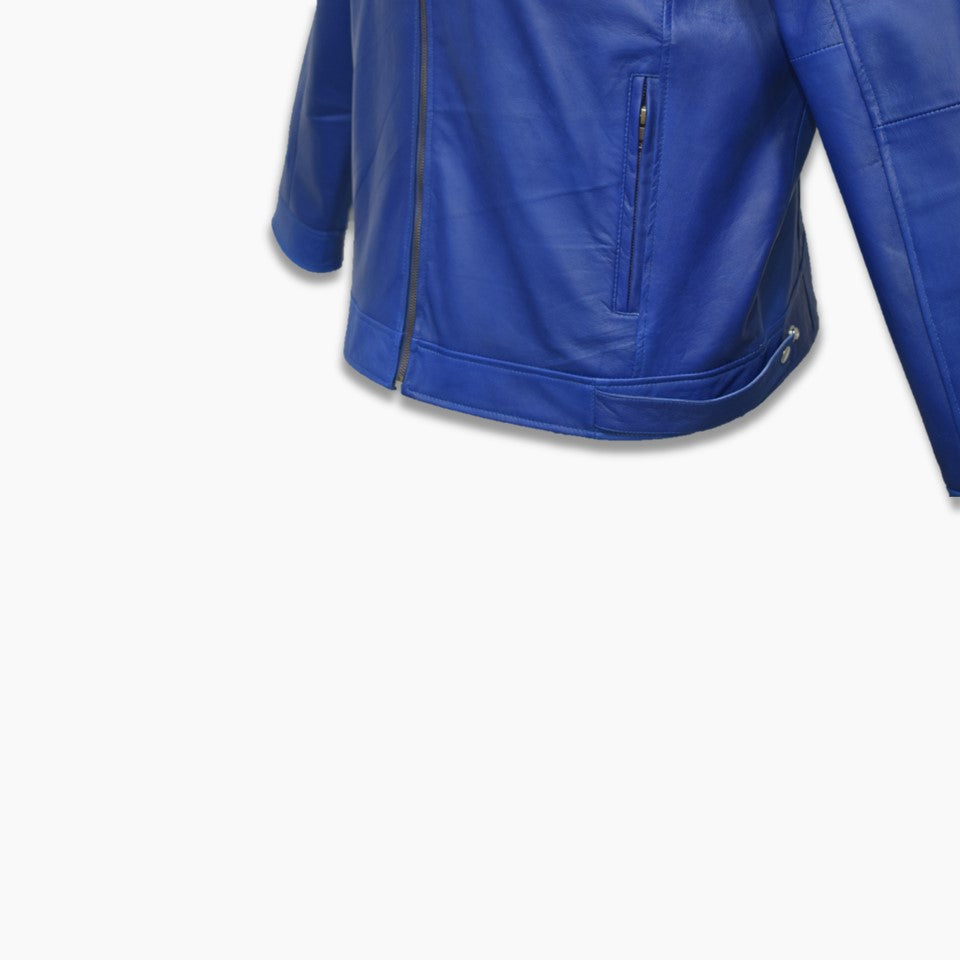 leather jacket in blue color