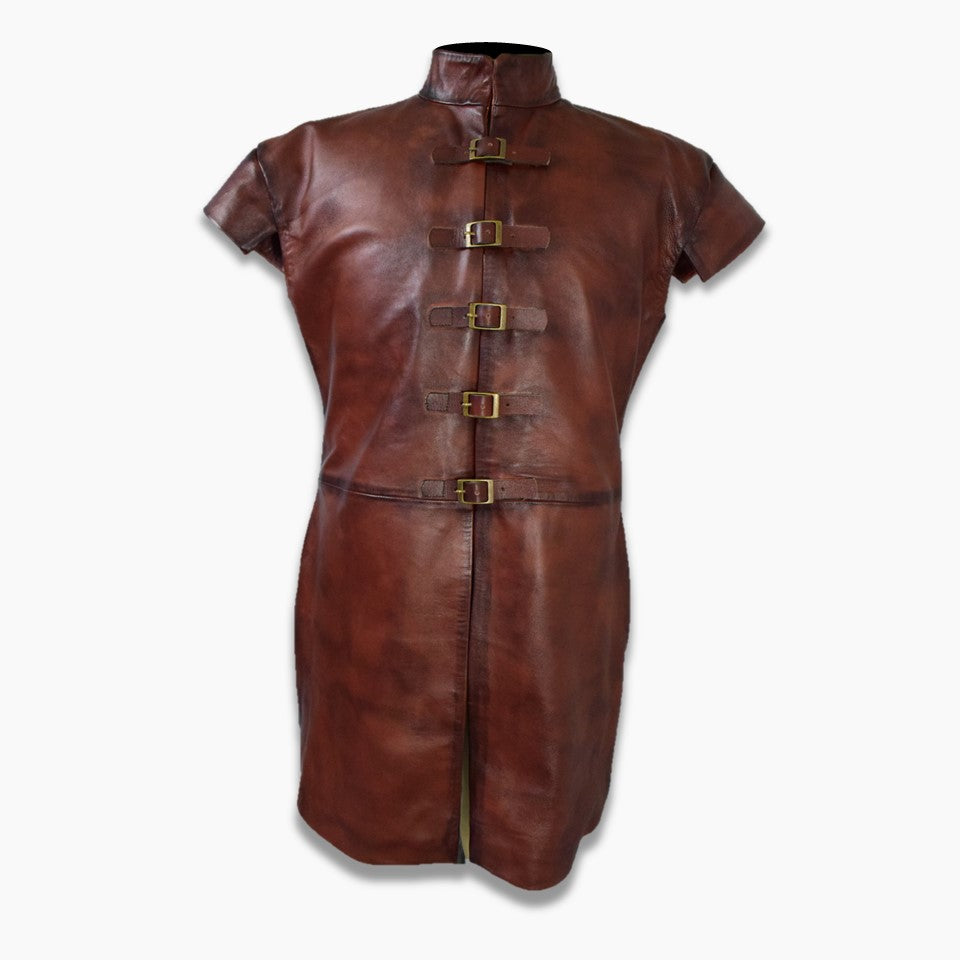 Pedro Brown Leather Medieval Trench Coat Costume