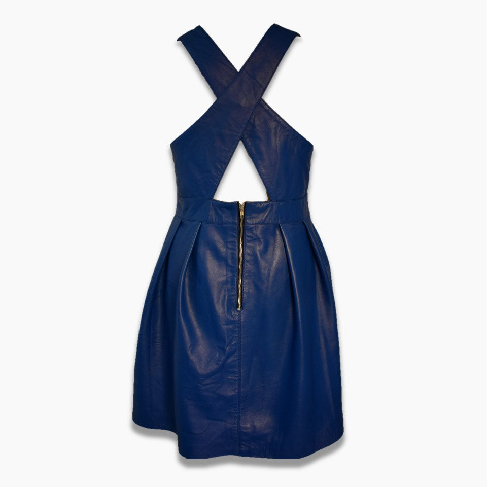 Kiana Blue Leather Flared Midi Dress