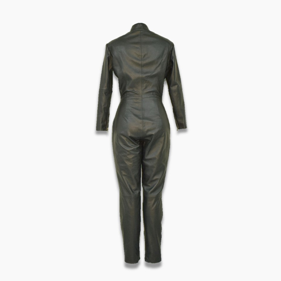 black leather jumpsuit woman