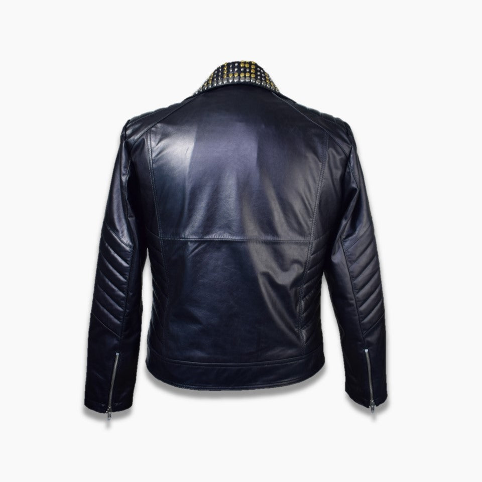 Casino Vintage Black Leather Studs Biker Jacket