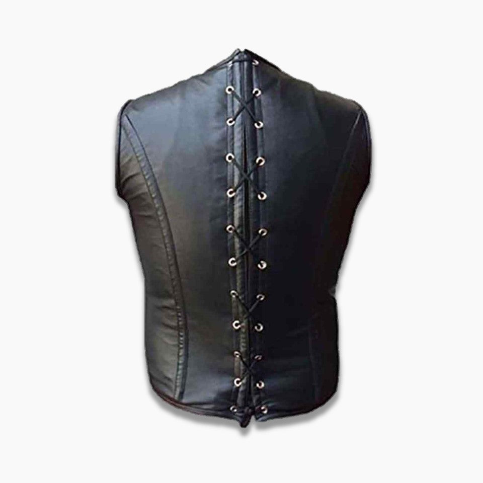 Jaqen Black Leather Quilted Biker Vest