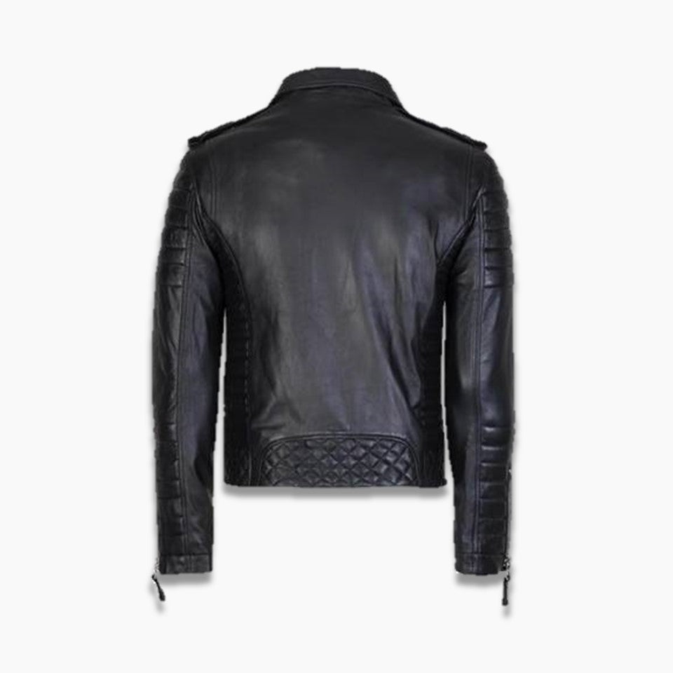 mens black padded leather biker jacket