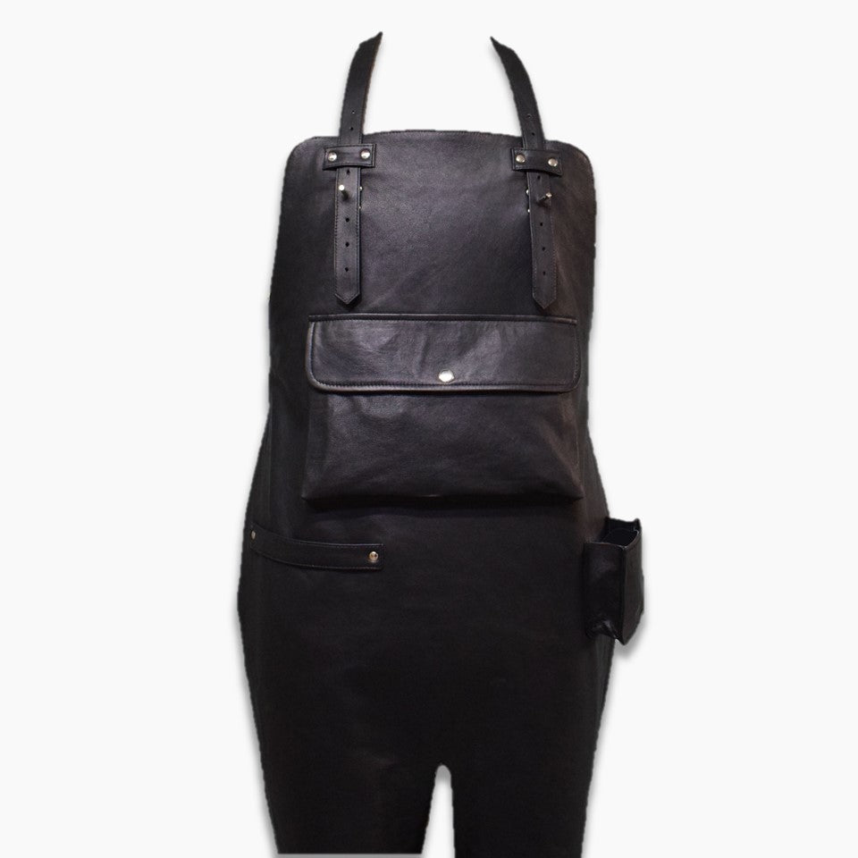 Bob Black Leather Apron with Patch Pocket