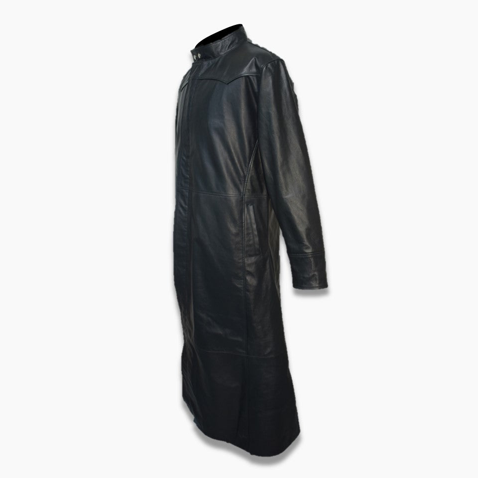 Neo Matrix Black Leather Trench Coat