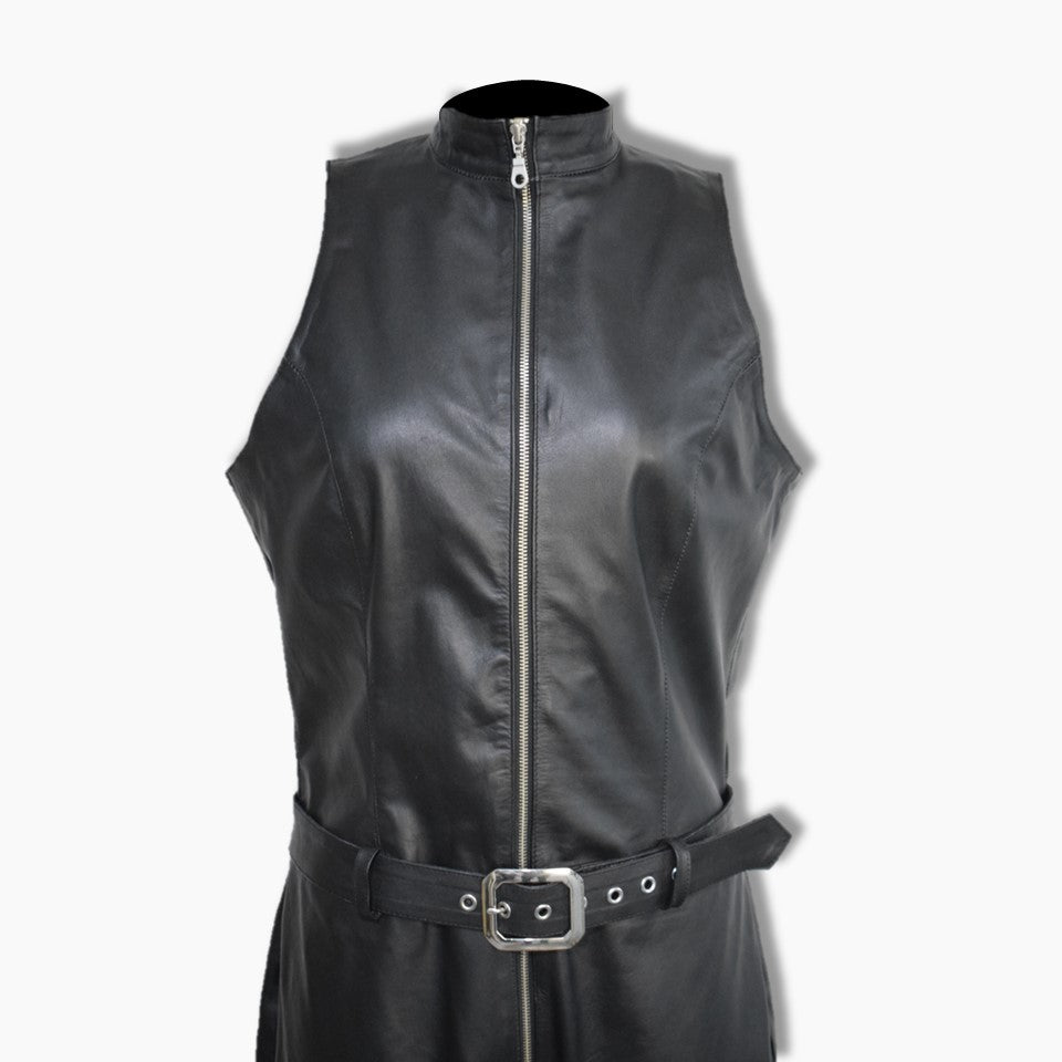 Black leather sleeveless jumpsuit 