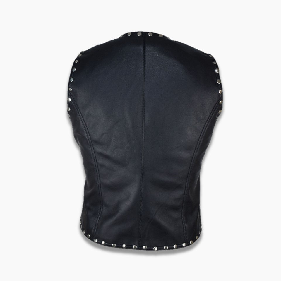 Khloe Black Leather Studs Vest
