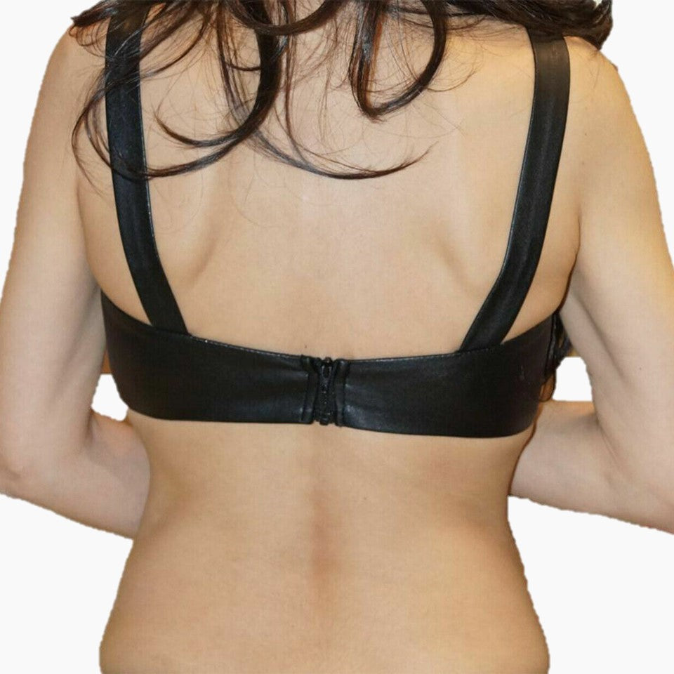 padded leather bra with zipper back