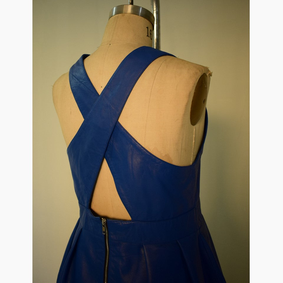 Kiana Blue Leather Flared Midi Dress