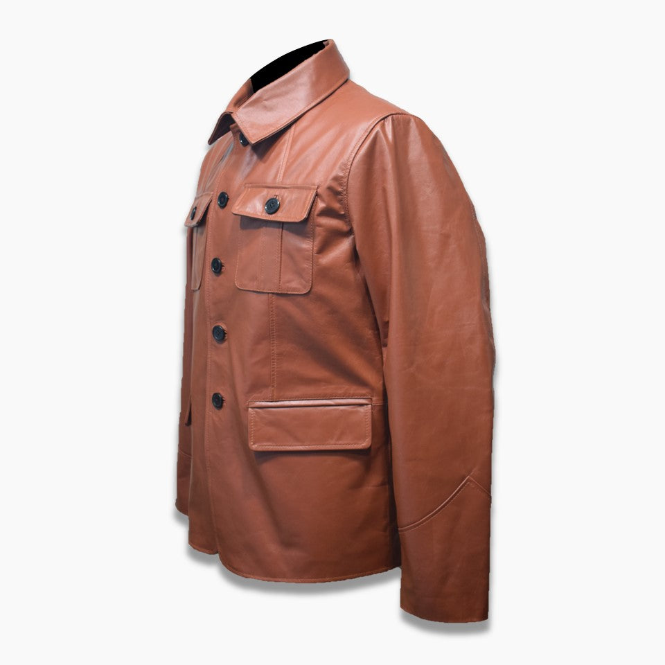 Child Brown Leather Vintage Coat