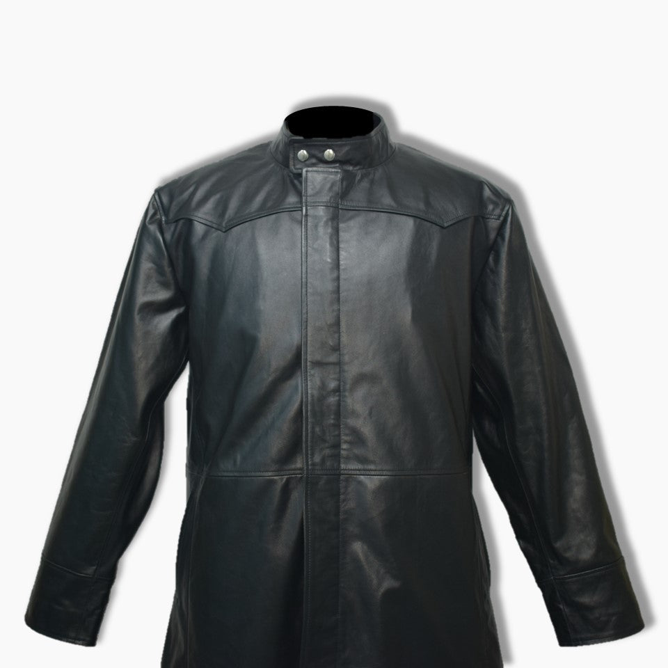 Neo Matrix Black Leather Trench Coat