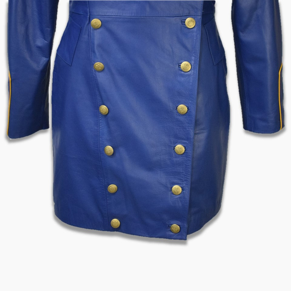 Julia Blue Leather Buttoned Bodycon