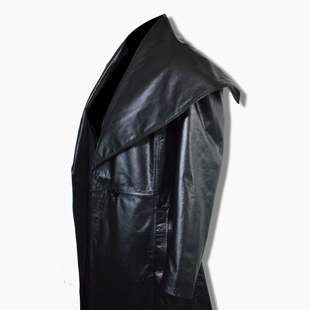 black leather long coat womens