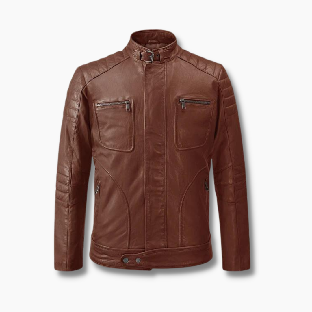 brown leather biker jacket