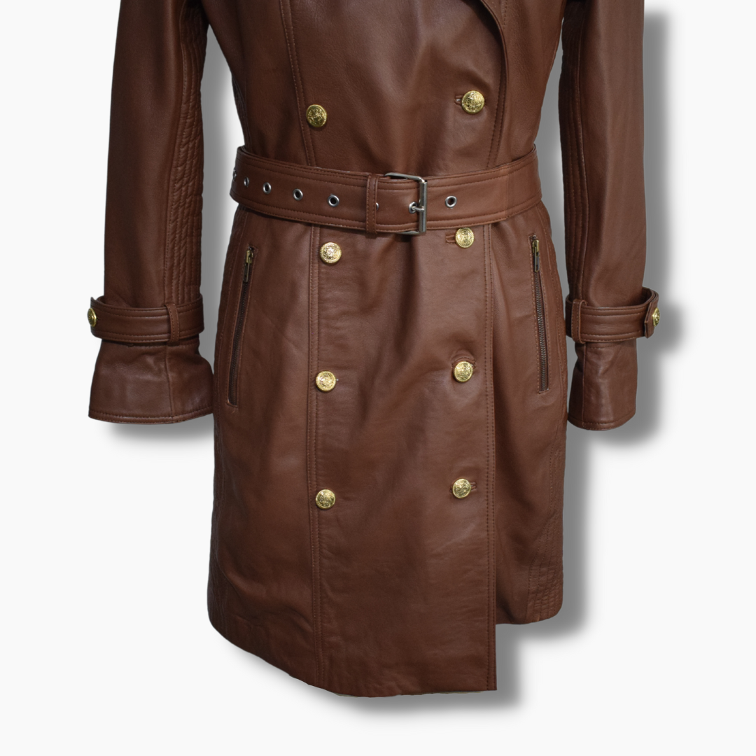 Georgie Brown Leather Midi Coat