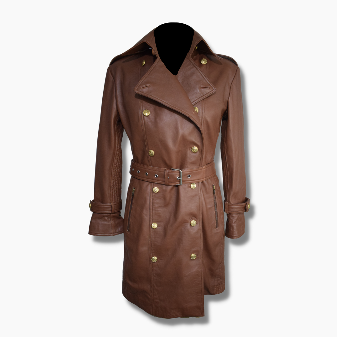 brown leather trench coats for sale