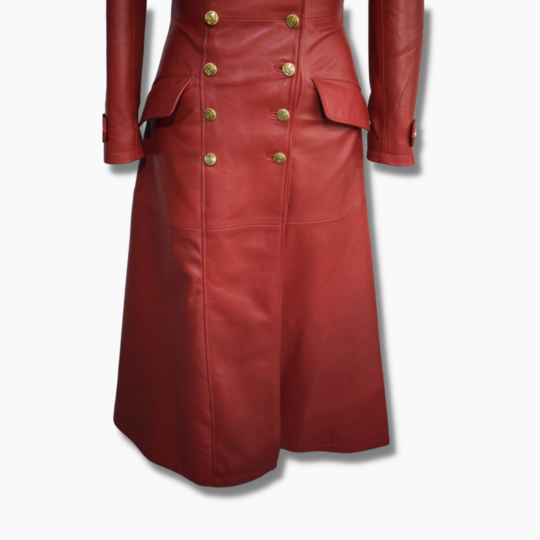 Annie Red Leather Trench Coat