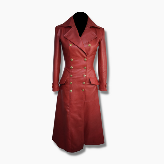 red leather trench coat womens