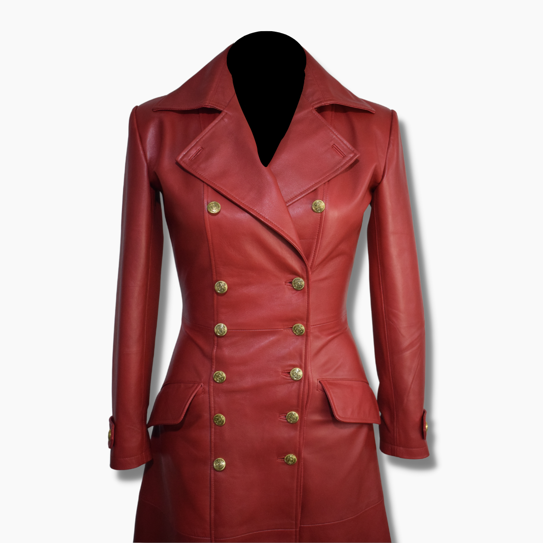 sheepskin leather coat red