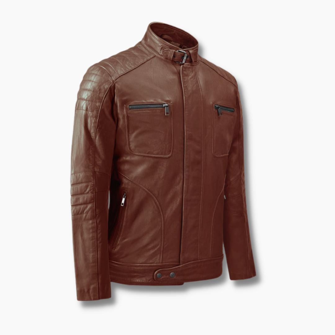 brown leather biker jacket mens