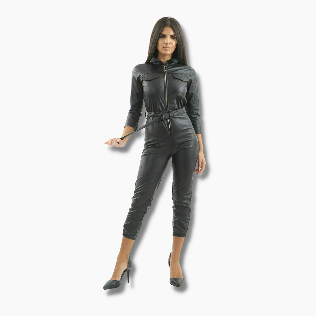 Kitty Black Leather Jumpsuit