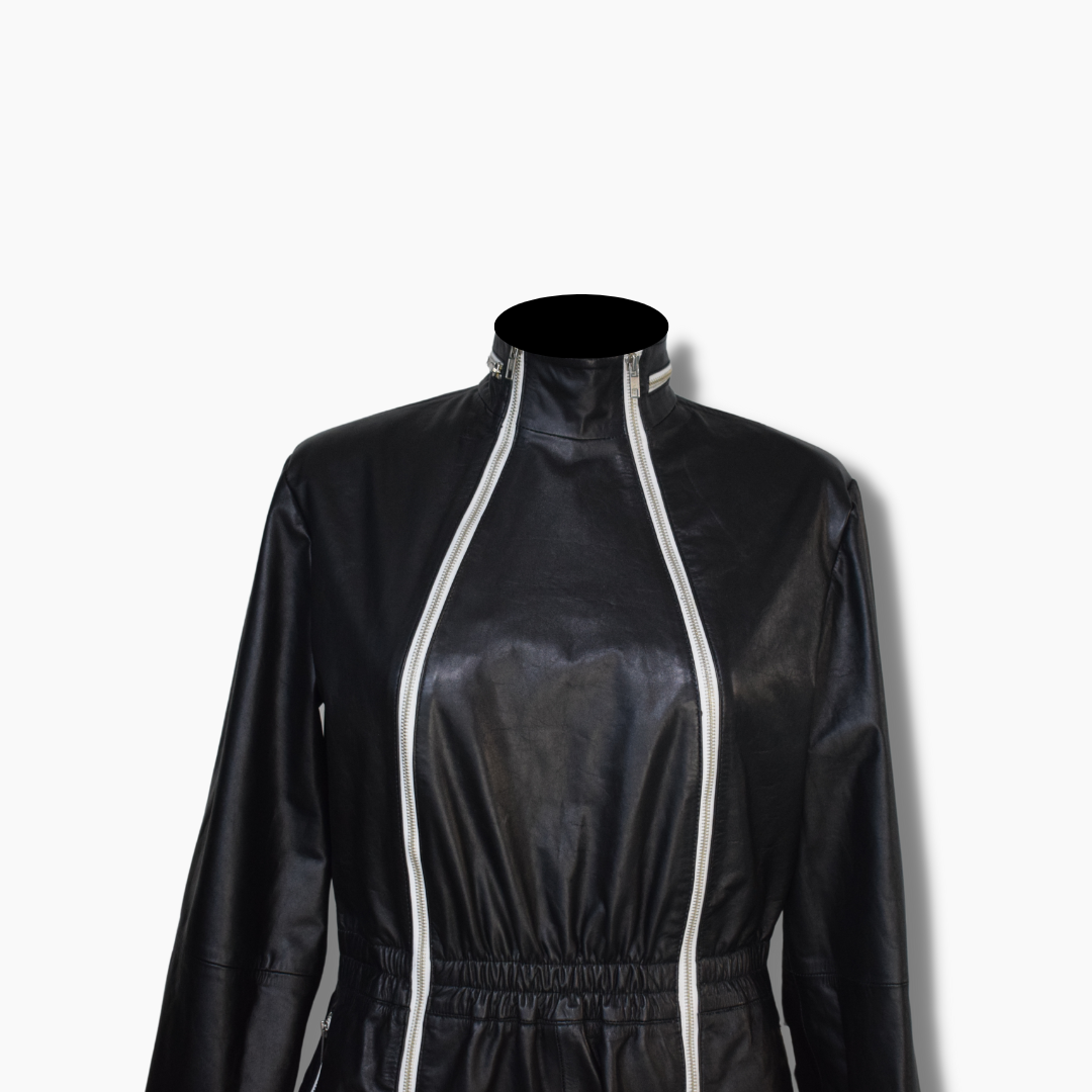 Florence Black Leather Jumpsuit with White Panels
