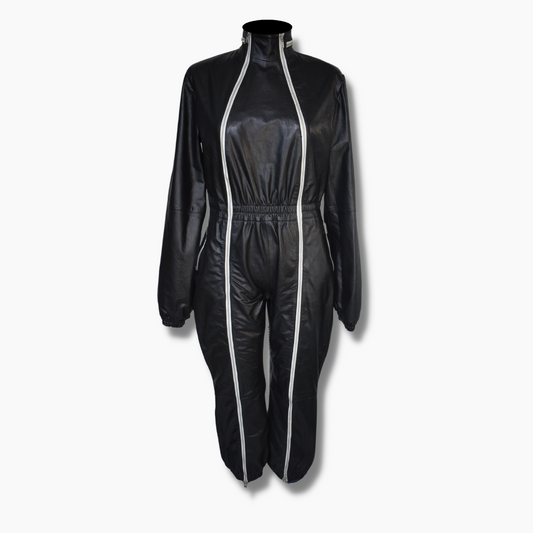 Florence Black Leather Jumpsuit with White Panels