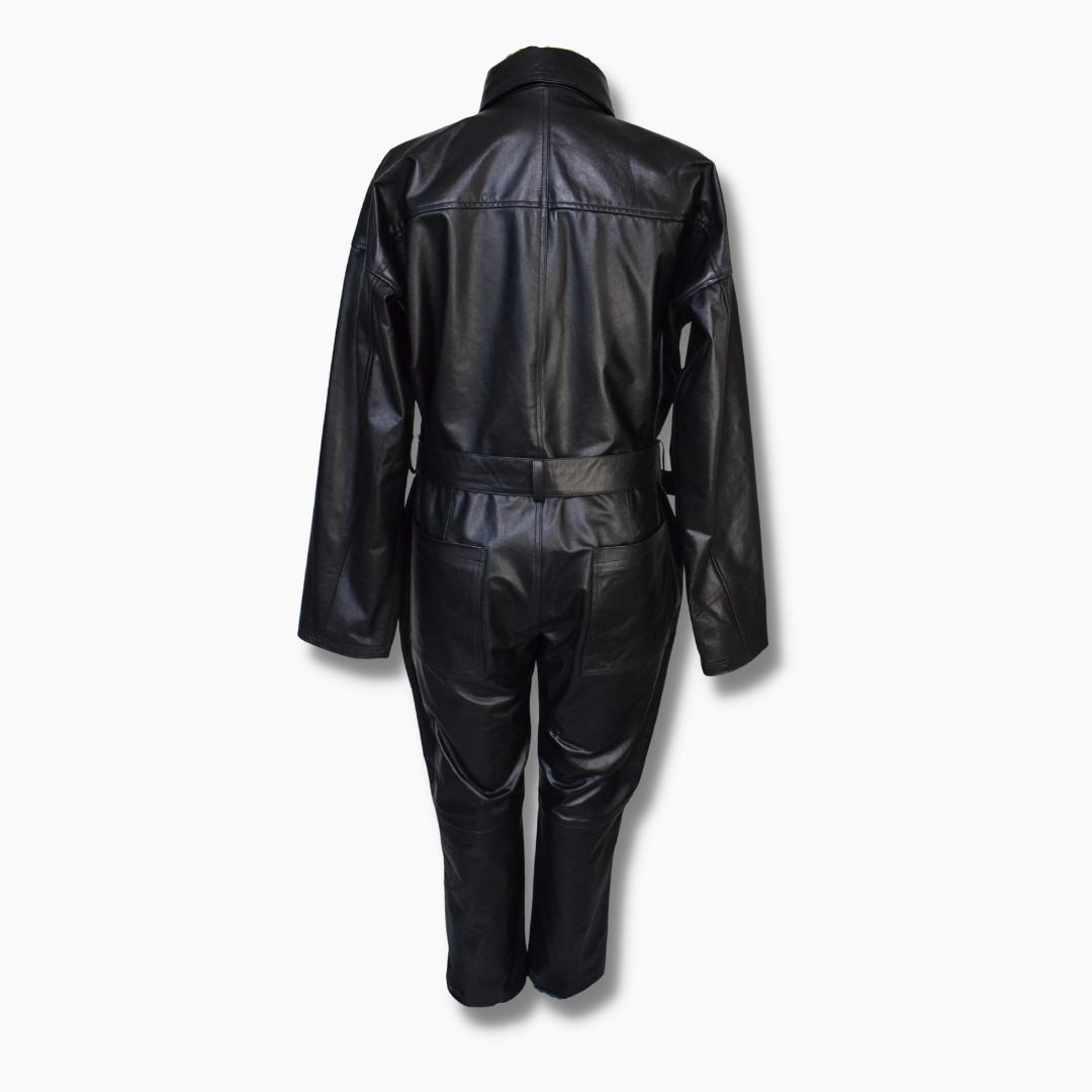 Womens Black Leather Jumpsuit with Belt Handmade Leather Jumpsuit Women ...