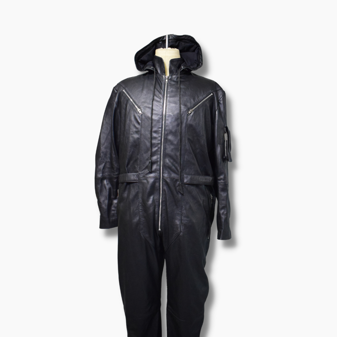 black leather jumpsuit for women